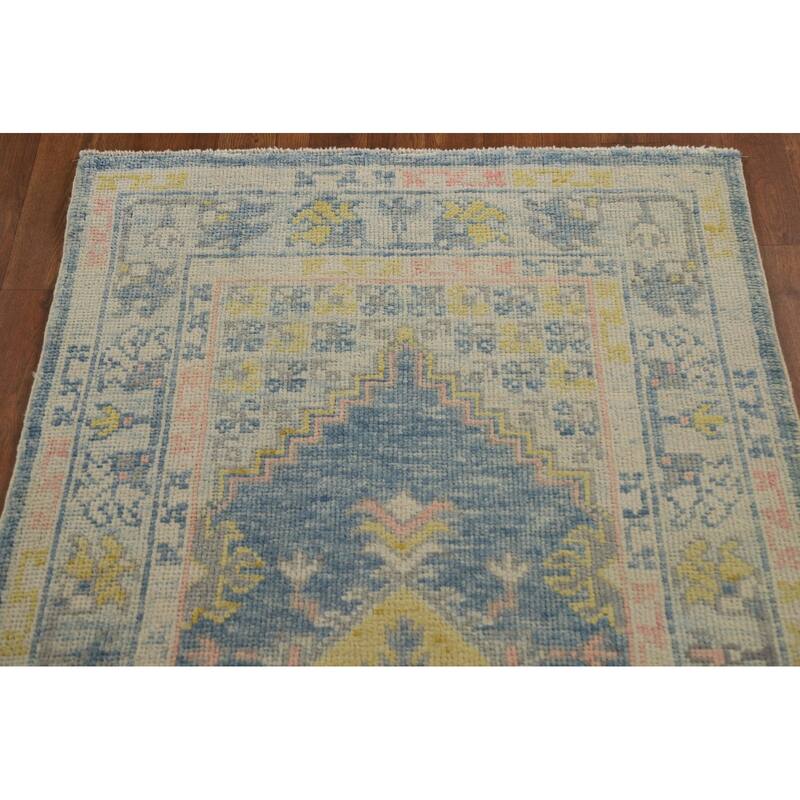 Vegetable Dye Oushak Turkish Runner Rug Handmade Wool Carpet - 3'0"x 11'9"