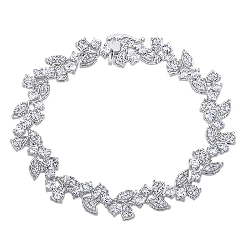 Miadora 10k White Gold 5ct TGW White Sapphire and 1ct TDW Diamond Clustered Floral Bracelet