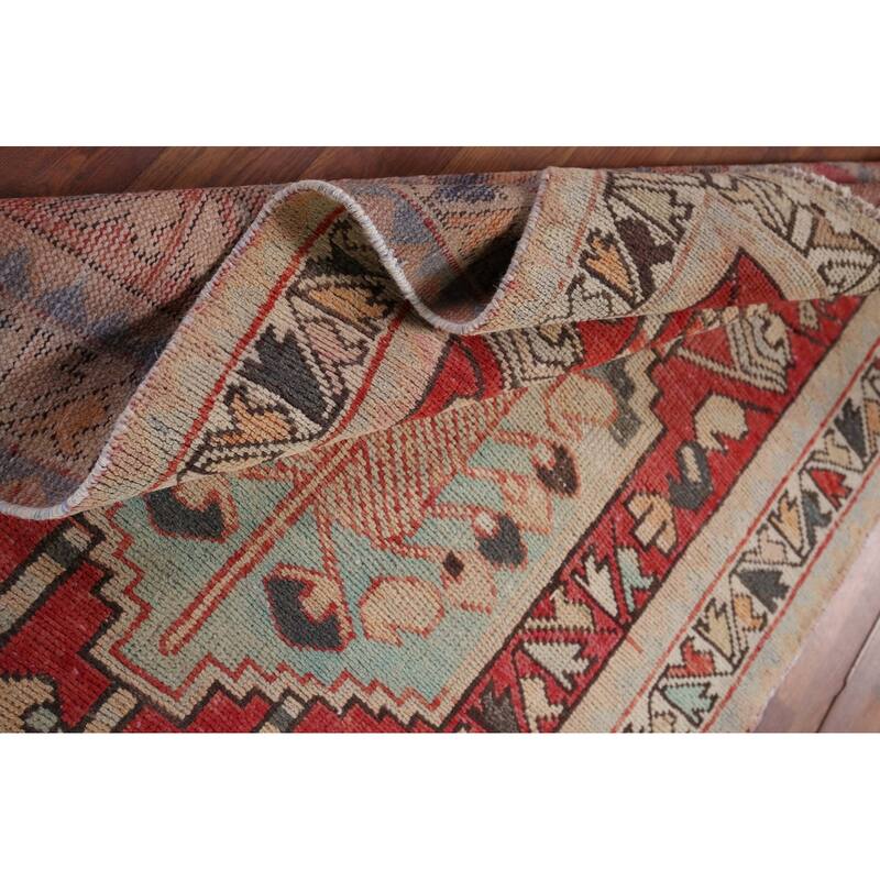 Red Hamedan Persian Vintage Runner Rug Hand-Knotted Wool Carpet - 3'3" x 10'3"