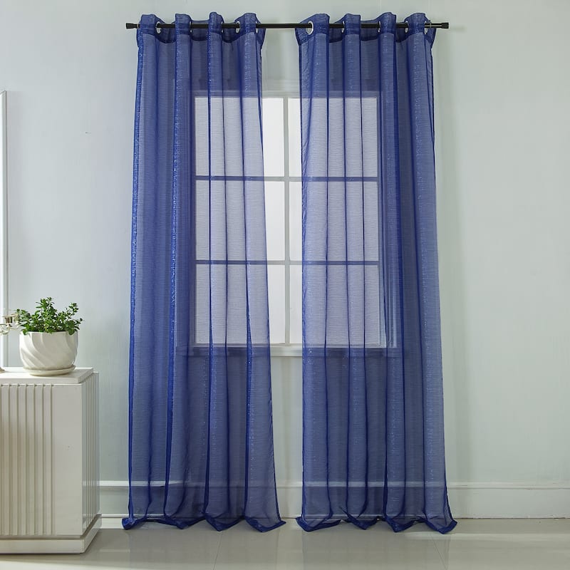 Lonnie Metallic Stripe Sheer Window Curtain Panel 90 inch - Navy