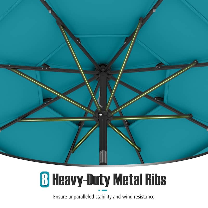 Gymax 10 FT Solar Patio Umbrella w/ 32 LED Lights 3-Tier Vented Top