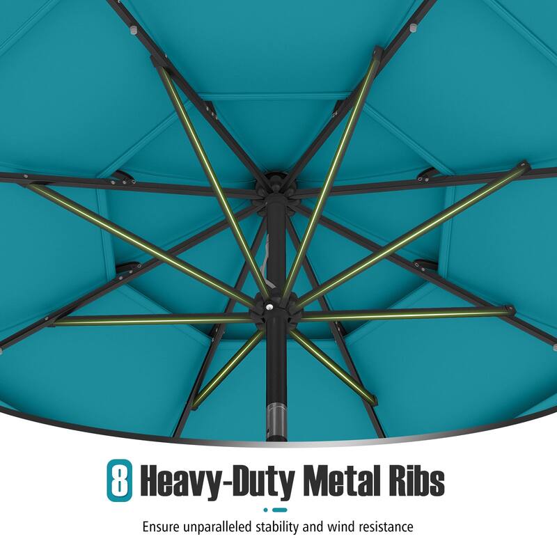 Polyester 10.3ft Solar LED Patio Umbrella with Auto Tilt and Crank