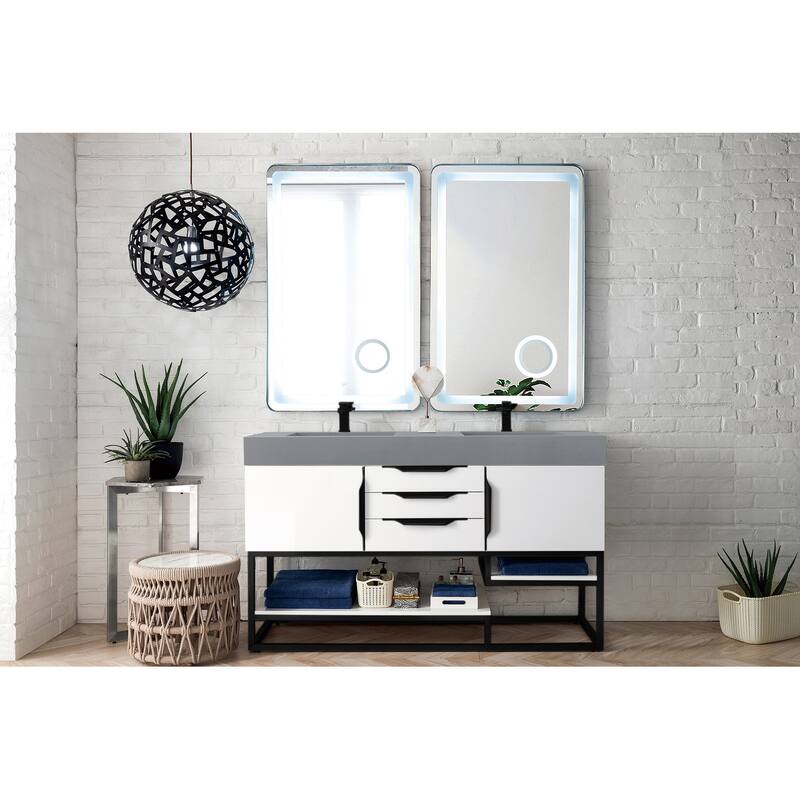 James Martin Vanities Columbia 59" Double Vanity, Glossy White with Matte Black Hardware