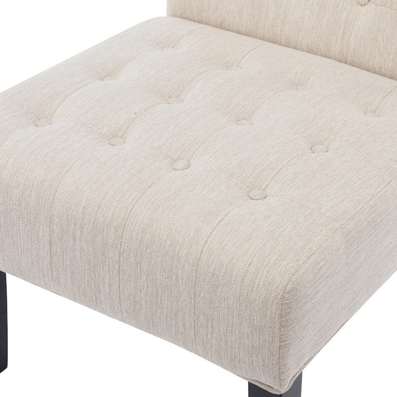 Beige Modern 23" Button Tufted Accent Chairs with Wood Legs for Living Room (Set of 2)