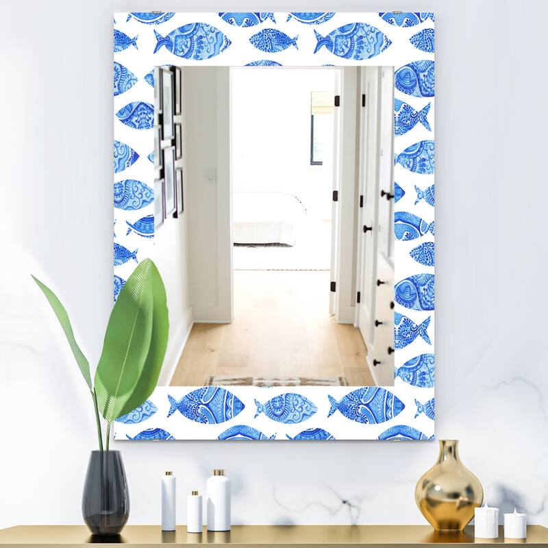 Designart 'Costal Creatures 1' Traditional Mirror - Frameless Printed Wall Mirror - 27.6 in. wide x 39.4 in. high