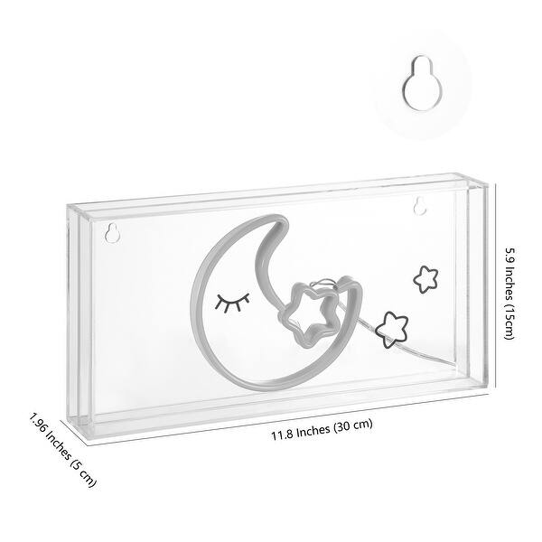 JONATHAN Y Moon 11.8" Contemporary Glam Acrylic Box USB Operated LED Neon Light, Pink/Yellow
