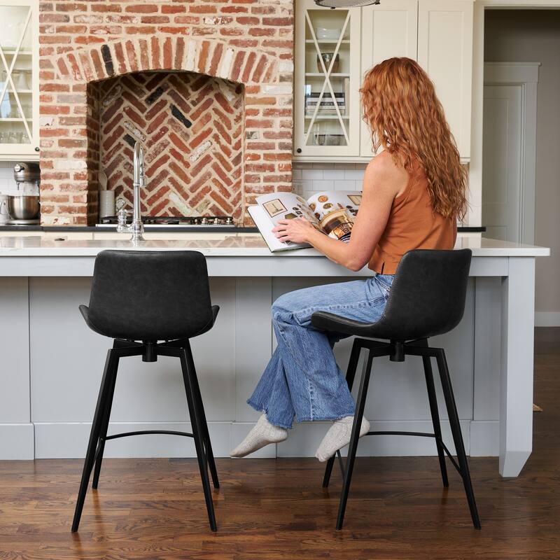 Maven Lane Victor Metal & Vegan Leather Kitchen Dining Stool