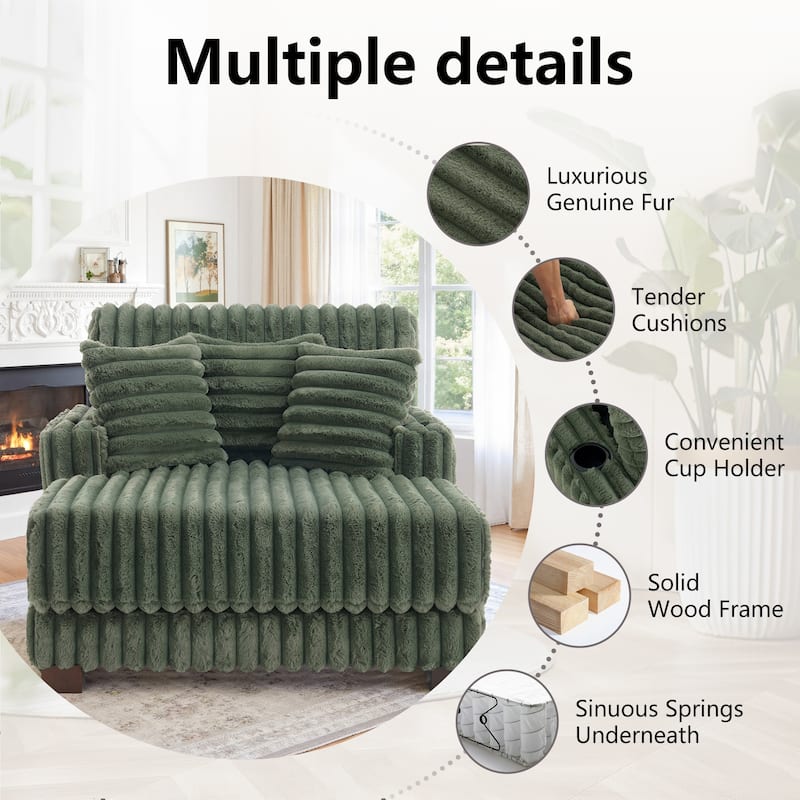 41.7" W Upholstered Plush Corduroy Chaise Lounge withe Pillows