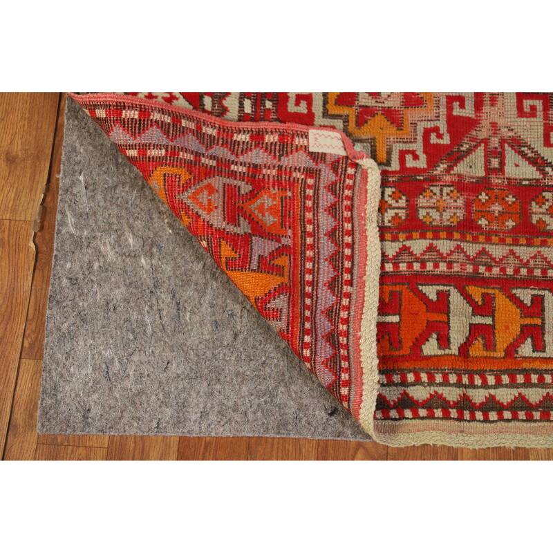 Hand Knotted Oriental 100% Wool Carpet Transitional Geometric Red Anatolian Runner Rug - 9' 9'' X 3' 8''