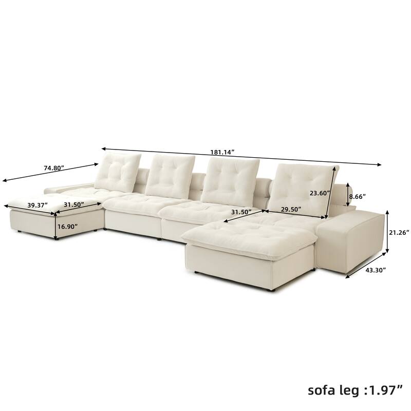 Oversized Down Filled Sectional Couches for Living Room U-Shaped Modular Couch,Adjustable Backrest