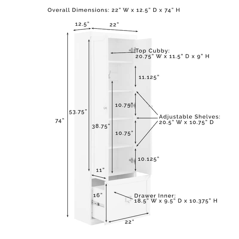 Crosley Harper Convertible Pantry Closet - 22"W x 12.5"D x 74'H