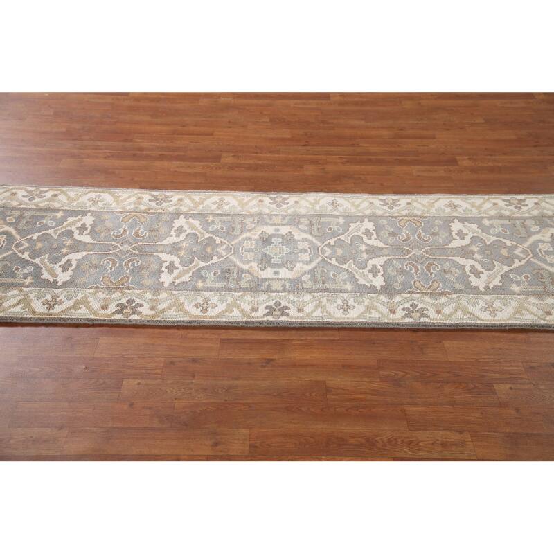 Grey Transitional Oushak Oriental Runner Rug Handmade Wool Carpet - 2'7"x 9'9"