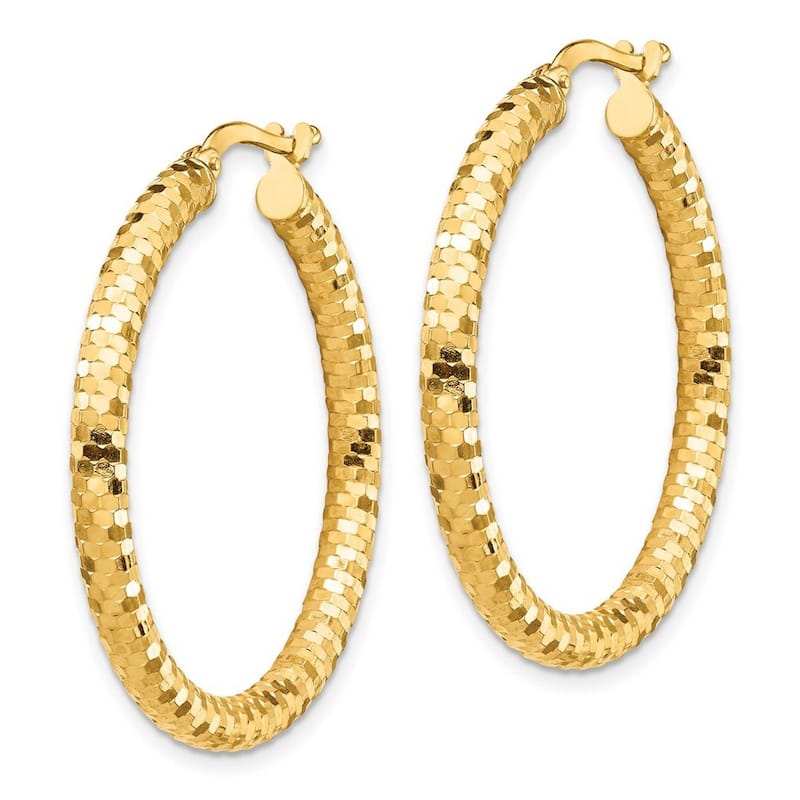 Curata 14k 3x25mm Sparkle Cut Hoop Earrings
