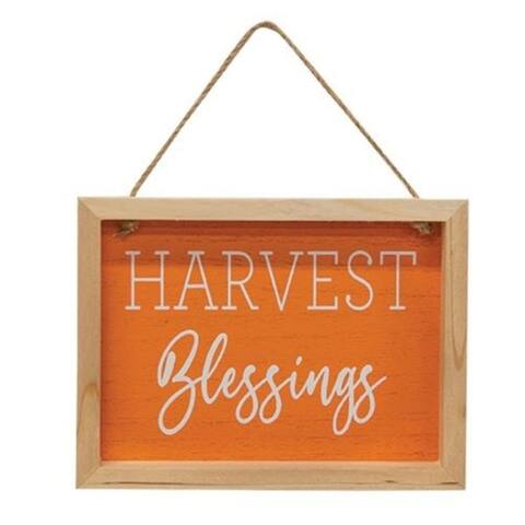 Harvest Blessings Sign w/Jute Hanger - 6" high by 8" wide by 1" deep.