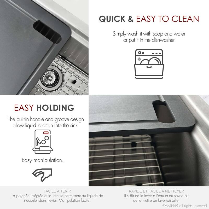 STYLISH Workstation Kitchen Sink Black Cutting Board A-917 - Length: 16 7/8" Width: 11"