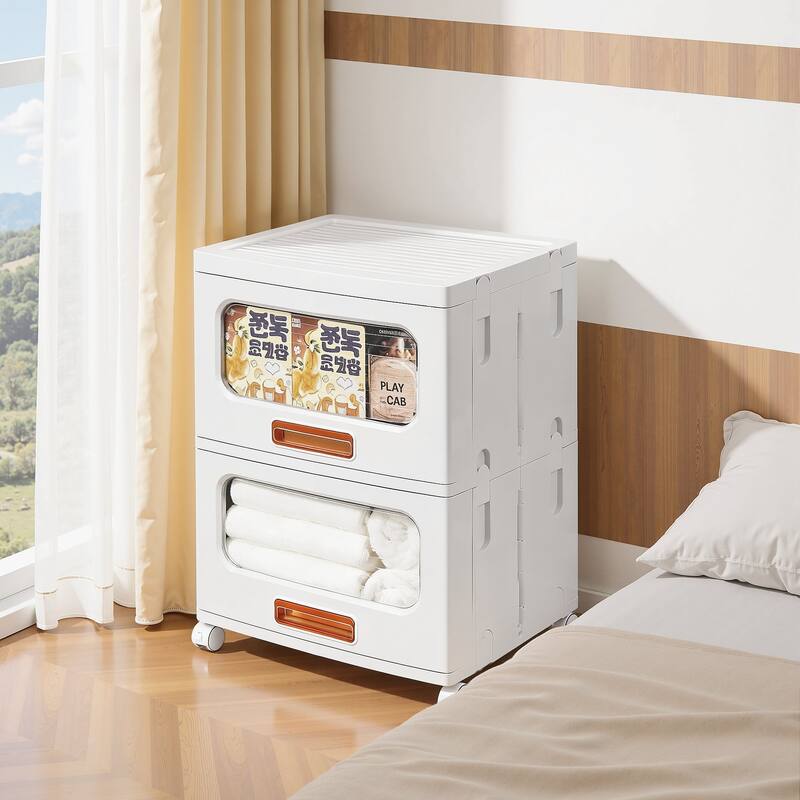 VECELO White Rolling Storage Cabinet with Transparent Doors 1/2/3-Tier Plastic Storage Bins with Wheels for Bedroom Living Room