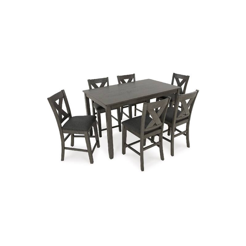 Caity 7pc Counter Height Dining Table Set with 6 Chairs, Gray Wash