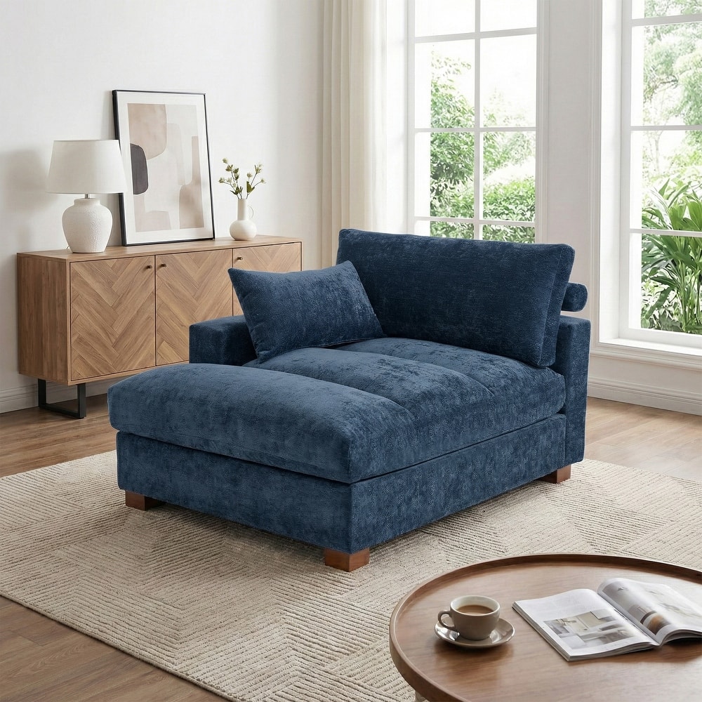 Mid-Century Chenille Adjustable Headrest Chaise Lounge Sofa