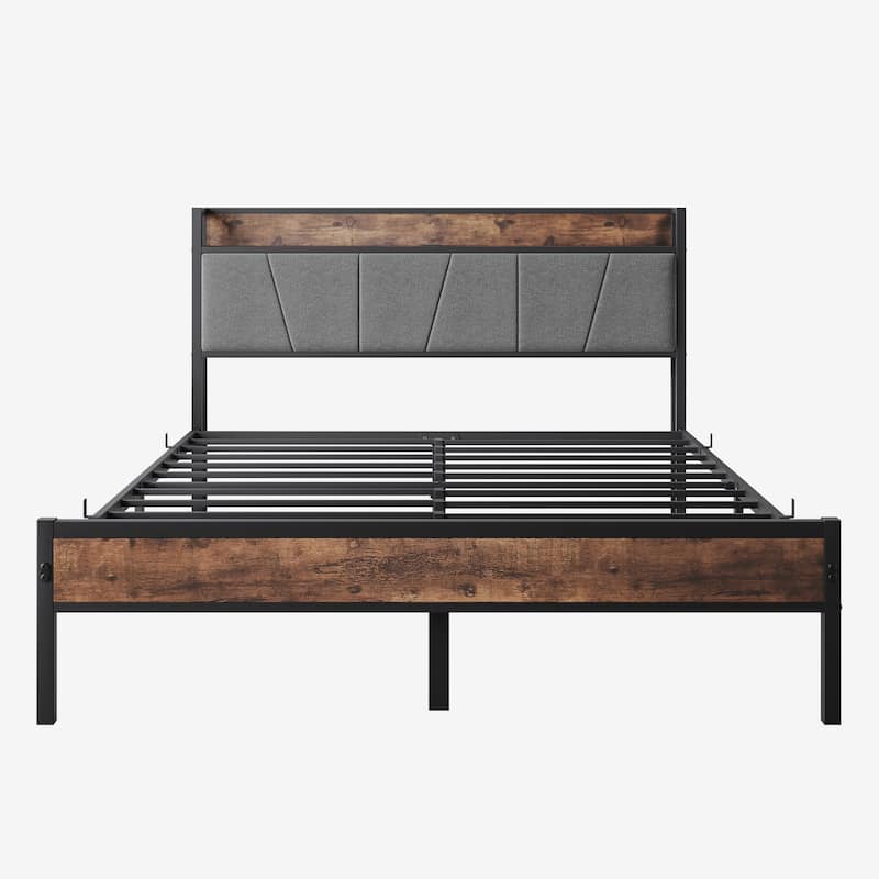 Twin Size Bed Frame with Storage Headboard and Charging Station