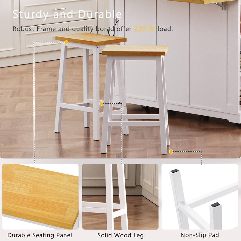 Kitchen Island on 5 Wheels with Drop Leaf, Rolling Island Cart with Power Outlet, Bar Cabinet with Internal Racks & 2 Bar Stools
