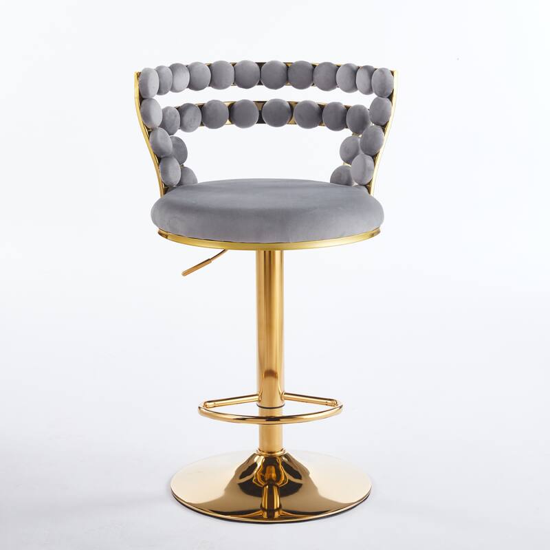 Set of 2 Modern Bar Chairs with Gold Iron Legs & Soft Cushions, Grey Upholstered Barstool for Cafe, Dining & Living Room