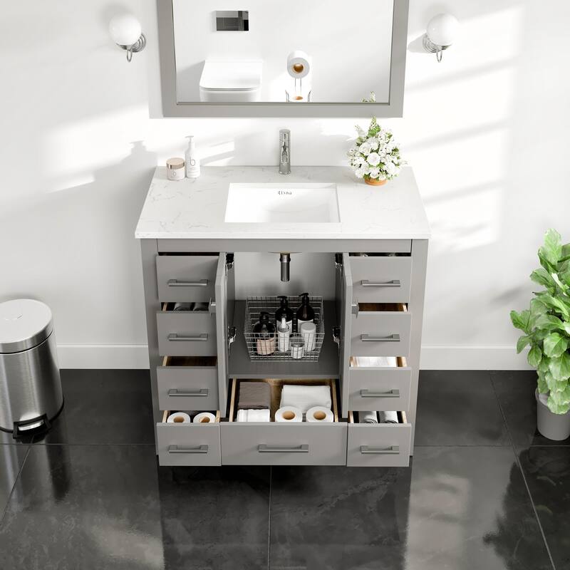 Eviva Hampton 36"W x 18"D Bath Vanity with Carrara Quartz Top