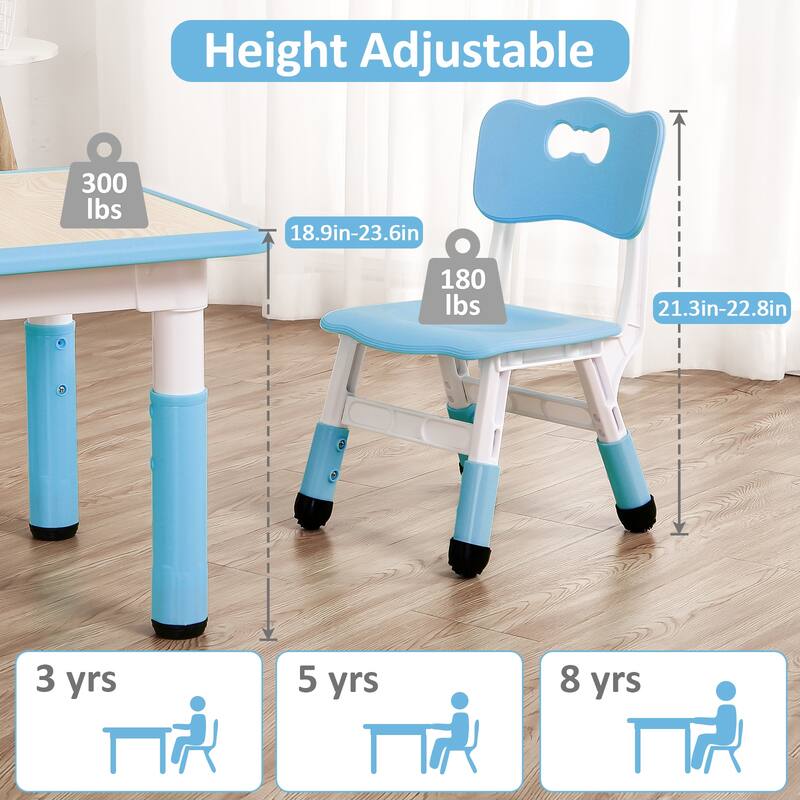 Kids Table and Chairs Set, Height Adjustable Desk with 4 Seats