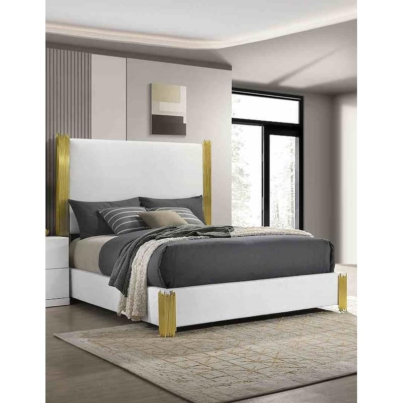 Modern Style White Finish Upholstered 1-pc Bed