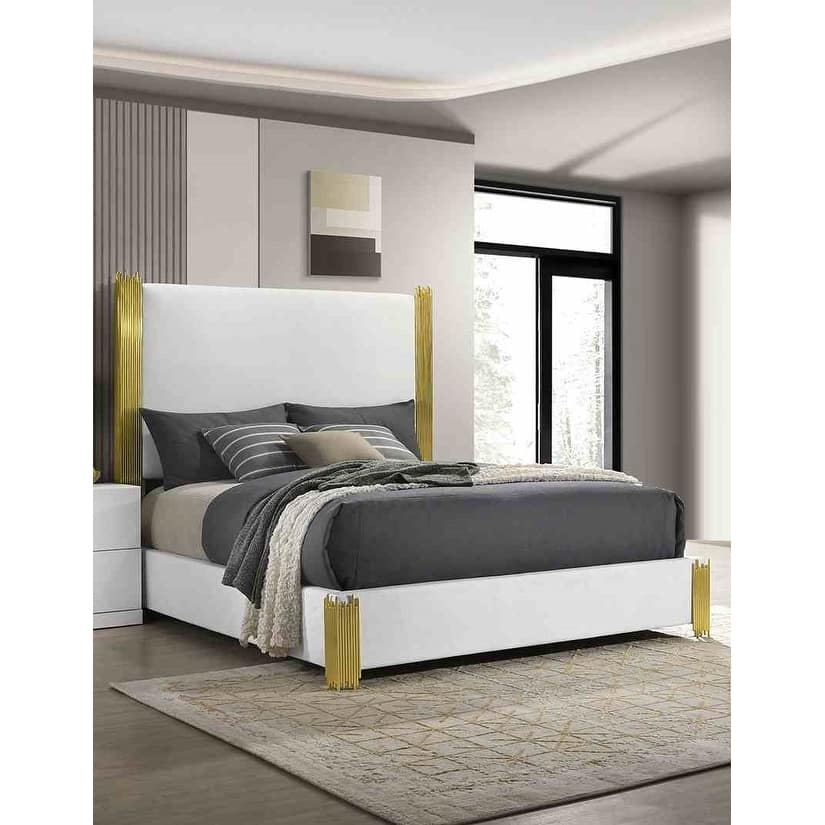 Modern Style White Finish Upholstered 1-pc Bed