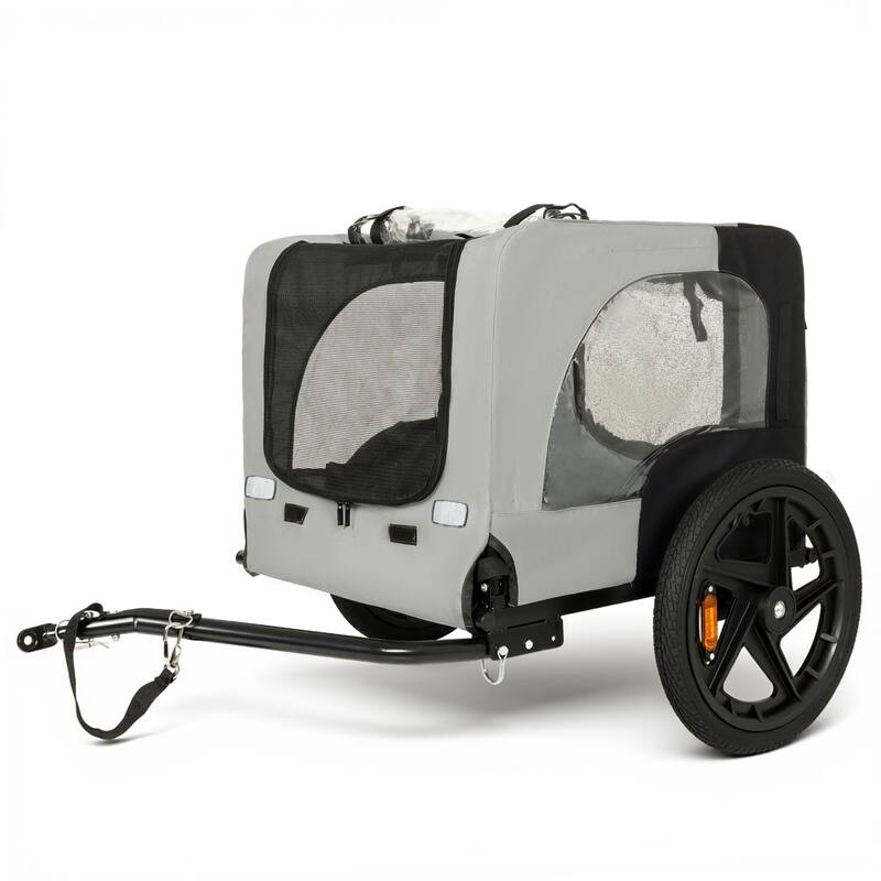 Outdoor Heavy Duty Collapsible Pet Bike Trailer with 16-Inch All-Terrain Wheels & Universal Hitch, Foldable Dog Carrier Cart