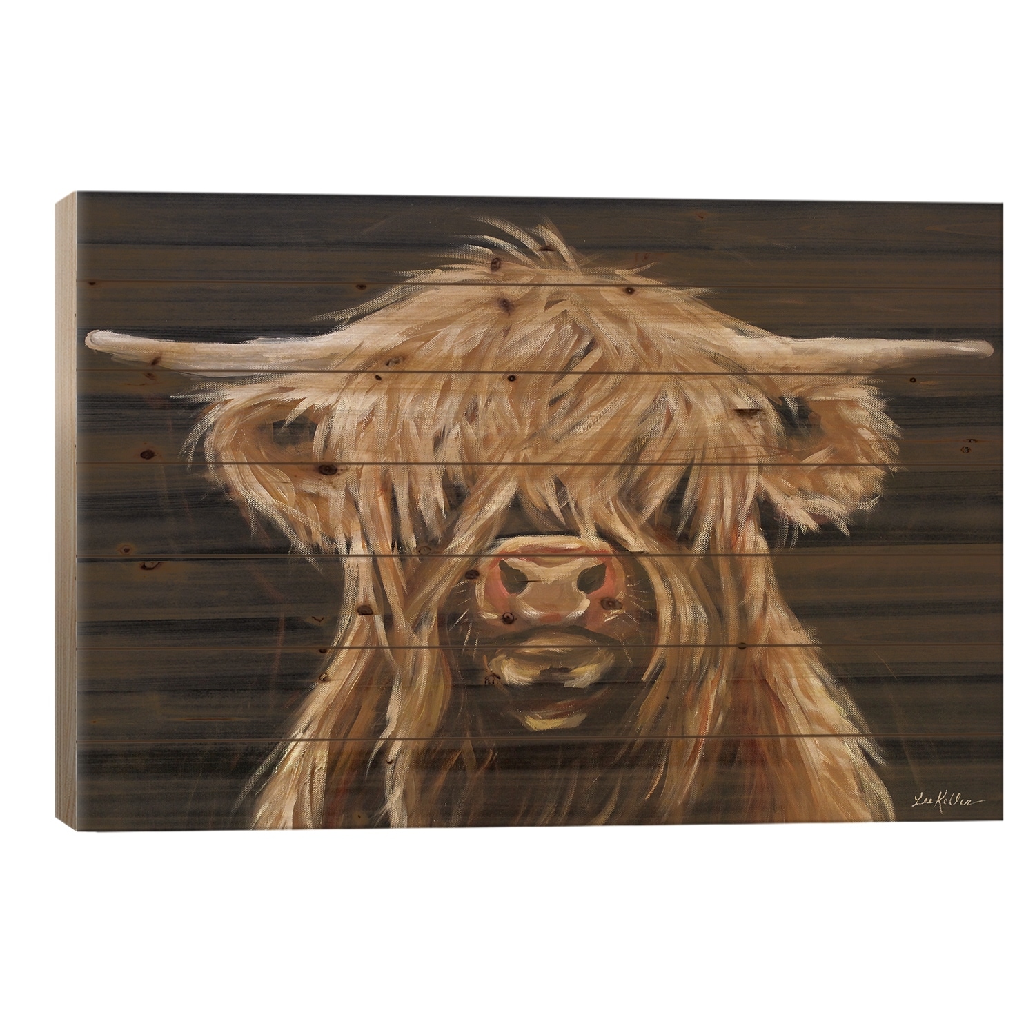 Highland Cow On Black Print On Wood by Hippie Hound Studios - Multi-Color