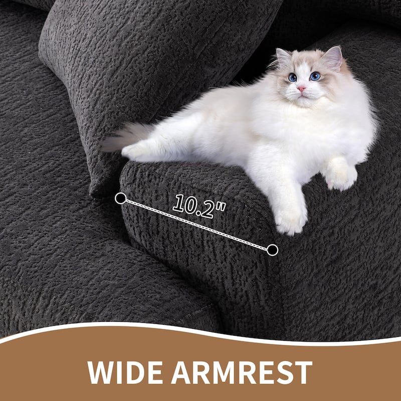 4-Seater Chenille Sofa, Plush Compact, 2 Pillows