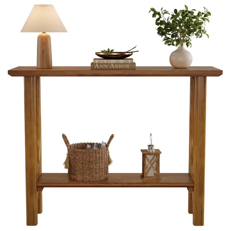 2-Tier Console Table with Shelf, Entryway Table with Solid Wood Legs