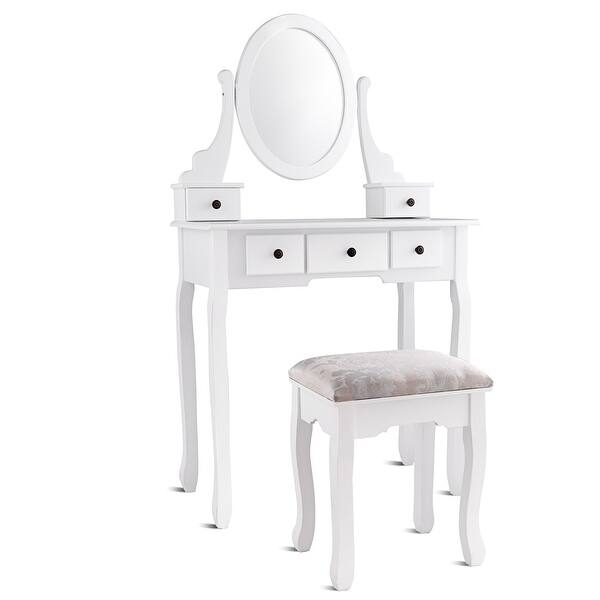 Shop Costway Makeup Desk Vanity Dressing Table Oval Stool 5