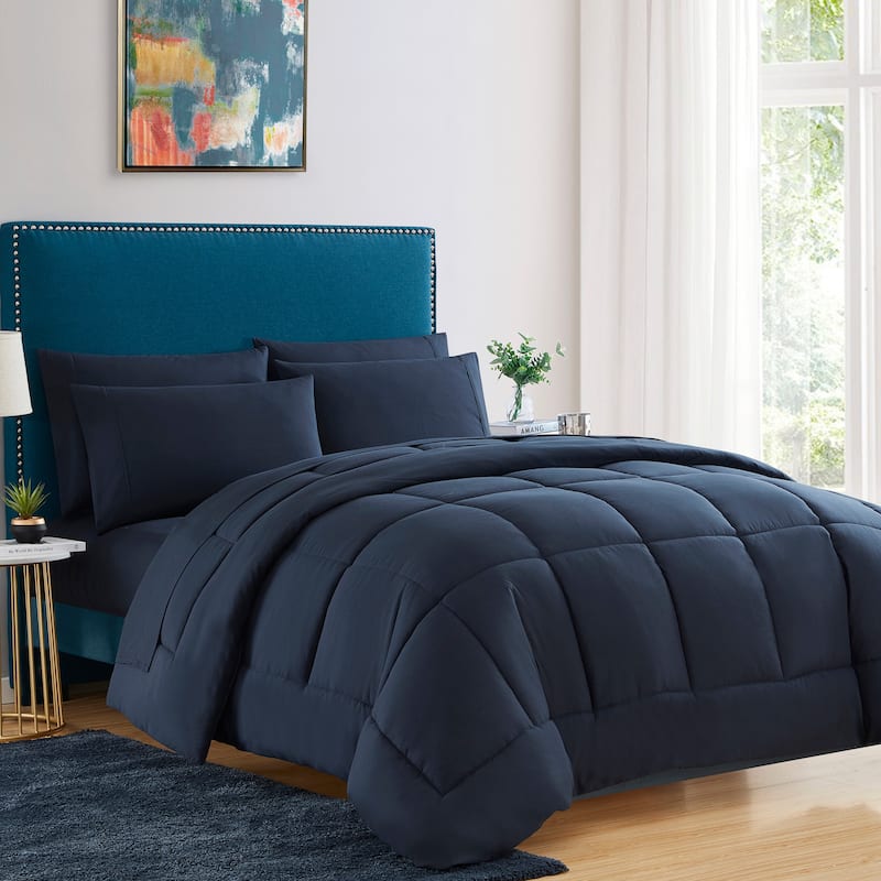 Sweet Home Collection Luxury Solid Bed-In-a-Bag with Sheet Set - Navy - California King