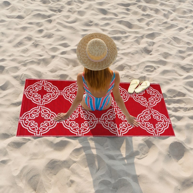 Playa Rug Outdoor Recycled Reversible Plastic Folded Mat/Rug Marrakesh Collection Lightweight & Weather, Water and UV Resistant