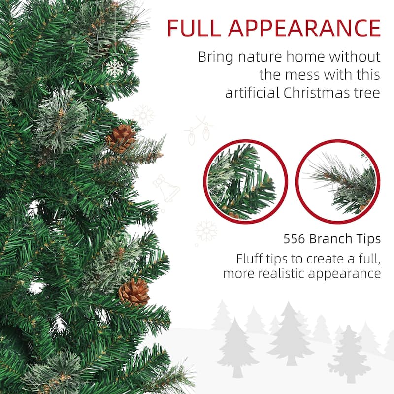 HOMCOM 6.5 ft. Pine Cone Decorated Slim Christmas Tree with Stand
