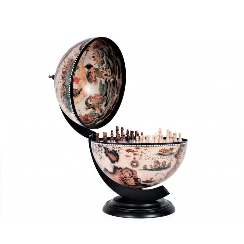 HomeRoots 13" Brown And Black World Map Globe Chess Game Set - 13x13x20"