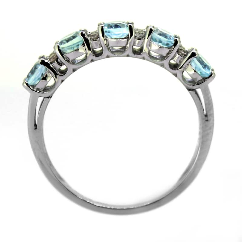 925 Sterling Silver Sky Blue Topaz and White Natural Zircon Band Ring