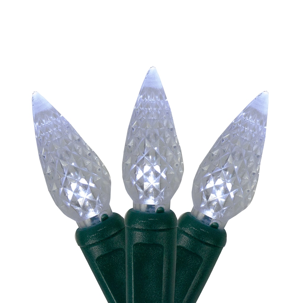 70 Pure White LED Faceted C6 Twinkling Christmas Lights - 23.5 ft Green Wire - 23.5'