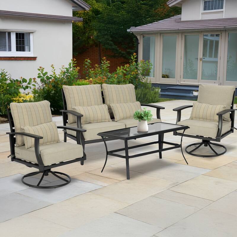 Aoodor 24'' x 24'' Outdoor Deep Seat Chair Cushion Set with Sponge Foam (Set of 2 Seats, 2 Backs, 2 Pillows) - 24"x24"