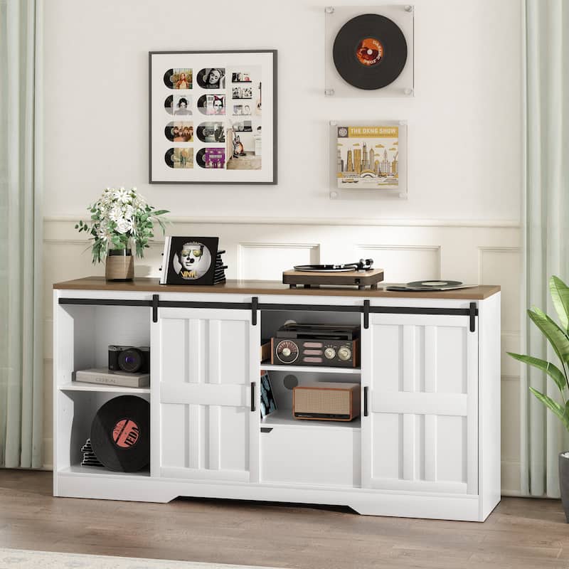 TV Stand for 65 Inch TV, Mid Century Modern Entertainment Center with Sliding Barn Doors