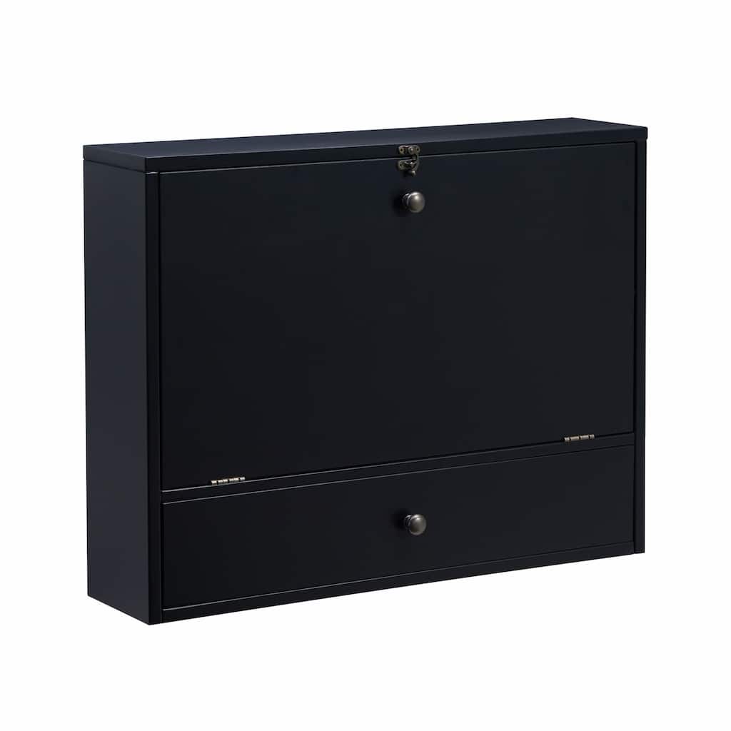 Wood Floating Foldable Desk with Shelves, Drawer and Cork Board Wall Mounted