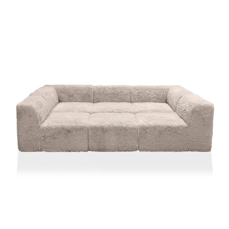 Furniture of America Ylena Modern 6-Piece Faux Fur Foam Modular Compressed Sofa Bed