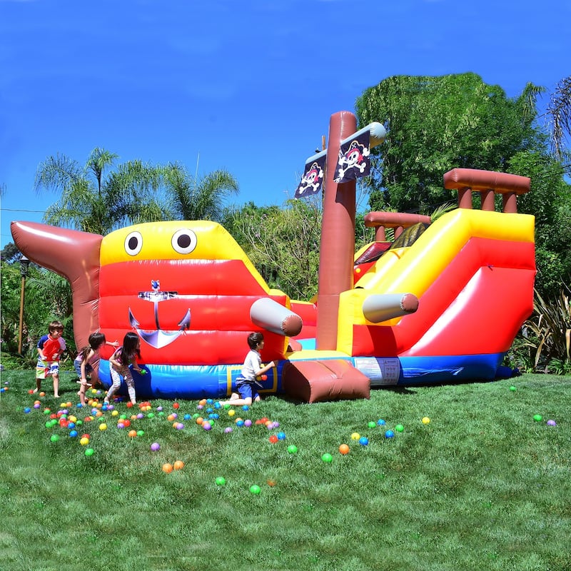 HeroKiddo Pirate Ship Commercial Grade Inflatable Slide Bouncer with Air Blower, Rental Grade PVC Vinyl, Outdoor Play