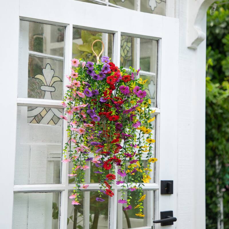 31-in UV Resistant Artificial Daisy Hanging Plant - Set of 6