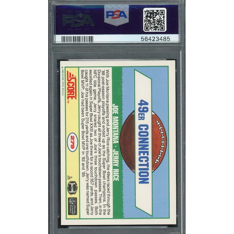 Joe Montana Jerry Rice 1989 Score Football Card #279 Graded PSA 9 - 8'6" x 11'6"