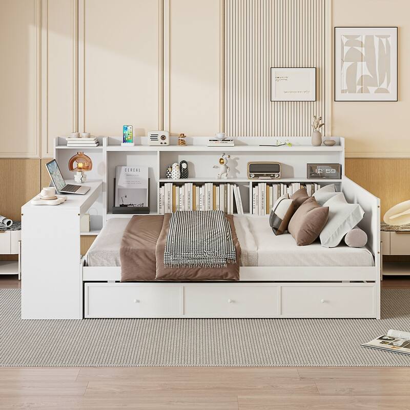 Wooden Daybed With 3 Drawers and USB Ports