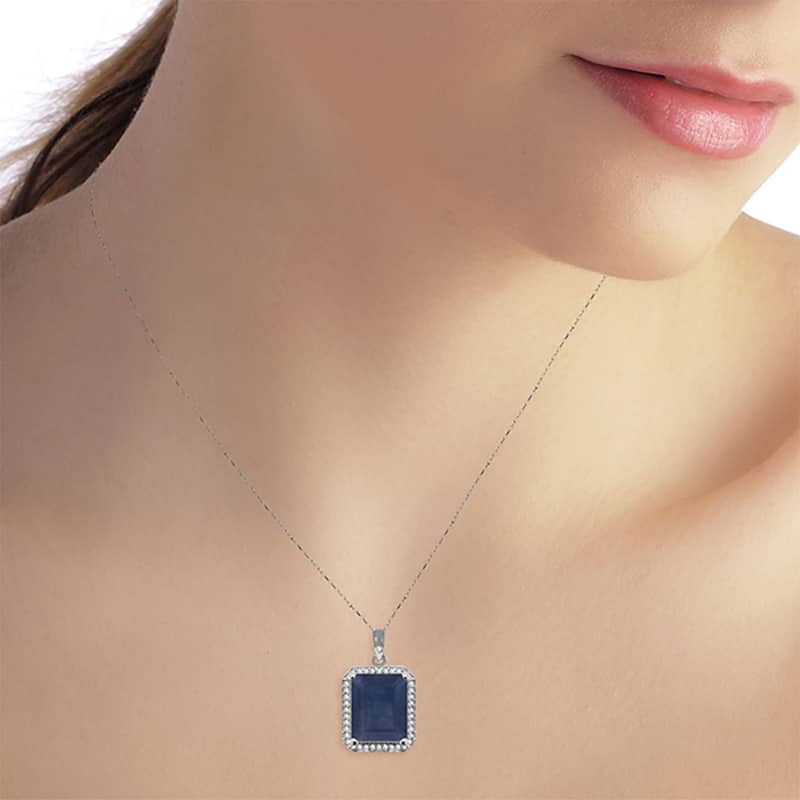 6.6 Carat 14K Solid Gold Gemstone Necklace Natural Diamond Sapphire