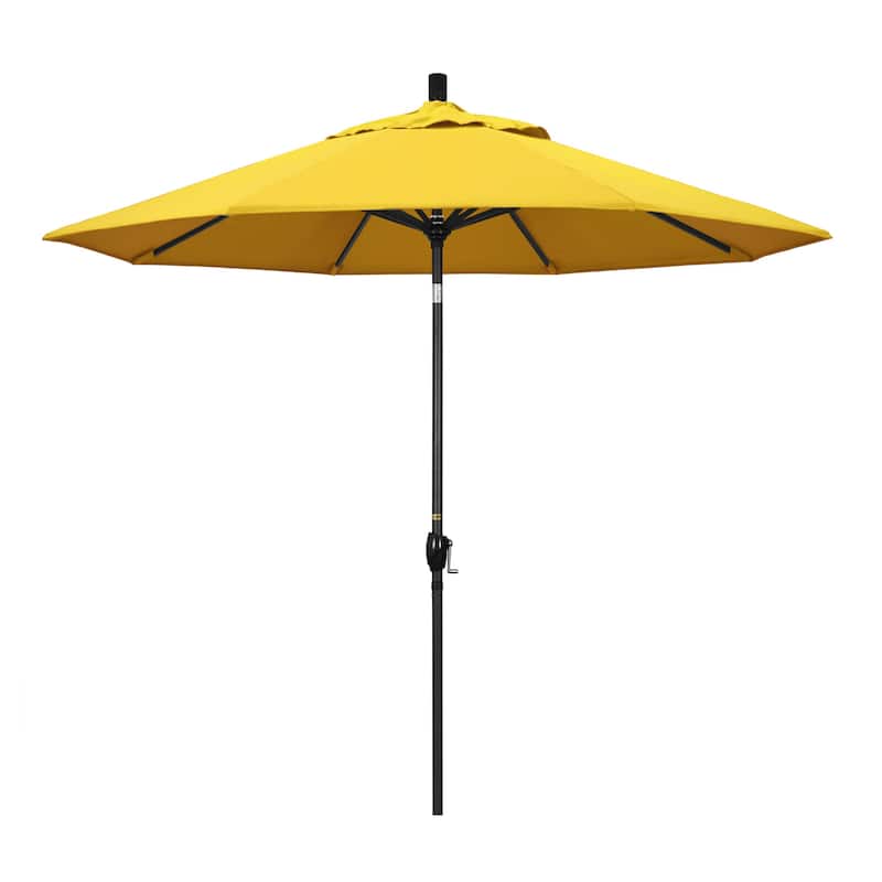 California Umbrella 9' Rd. Crank Lift Push Button Tilt Aluminum Aluminum Patio Umbrella, Black Finish, Olefin Fabric - Lemon